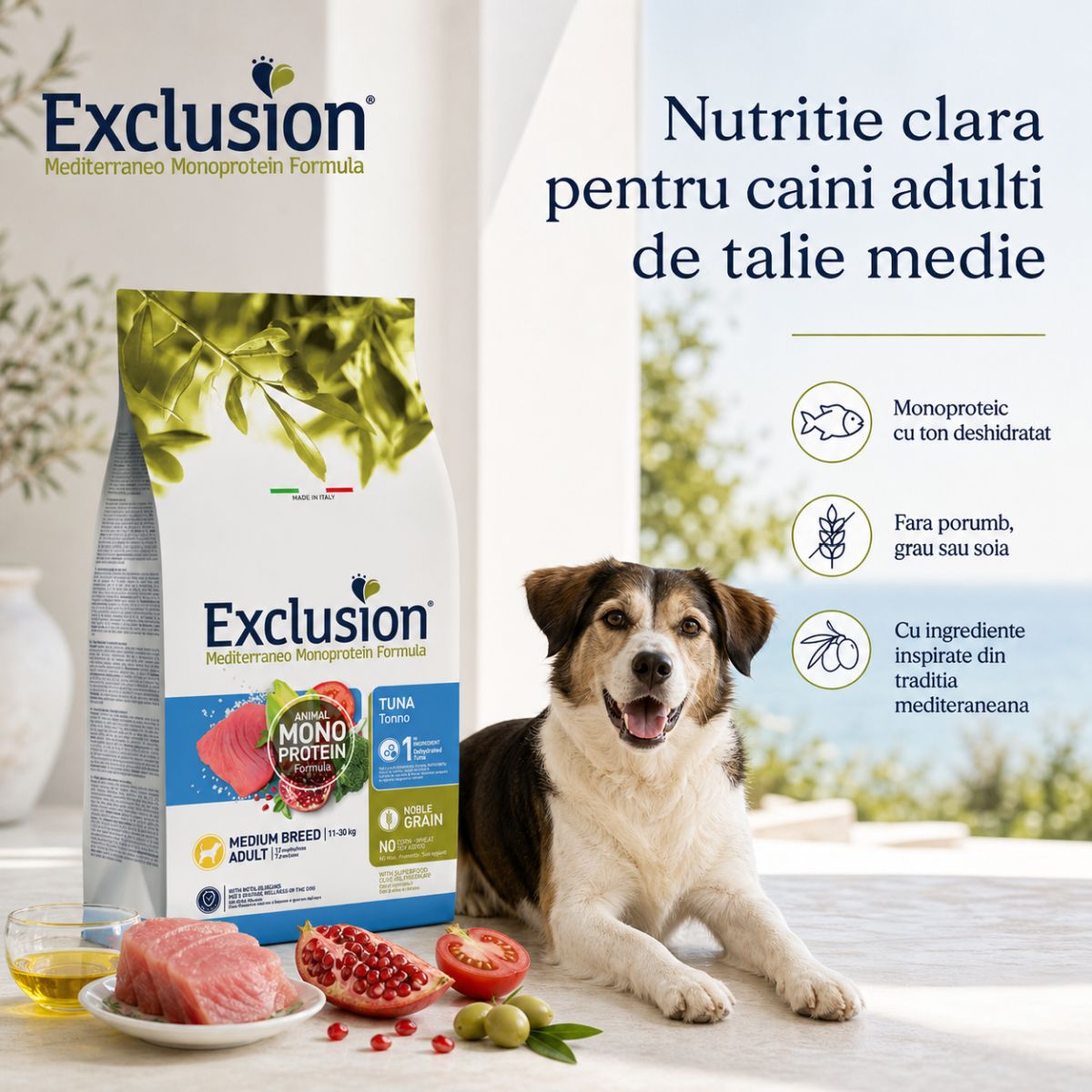 EXCLUSION Mediterraneo Monoprotein Formula Medium Breed, M, Ton, hrană uscată monoproteică câini, 12kg - imagine 5